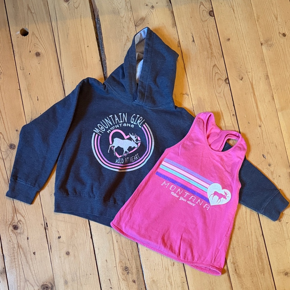 Mountain Girl Hoodie and Tank Set - Charcoal and Pink